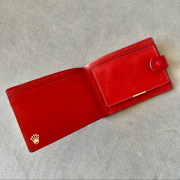 Rolex Other - Vintage New Genuine ROLEX Red Leather Bi-Fold Wallet 4.70x3.60x0.5 inches